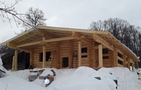 Самара, деревянный дом из бревна по проекту Д-128 шале, 2021 год